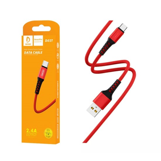 DENMEN FAST CHARGING CABLE D02T TYPE C 2.4A RED